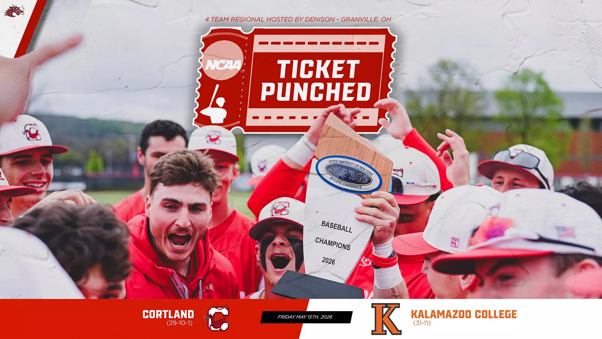 Cortland Baseball Earns 33rd Straight NCAA Berth; Red Dragons Second Seed at Denison Regional May 15-17