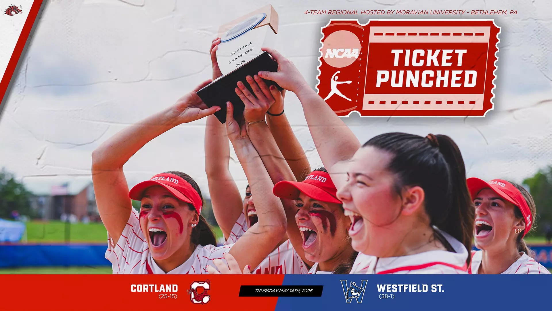 Cortland Softball to Face Westfield State to Open May 14-16 NCAA Regional at Moravian